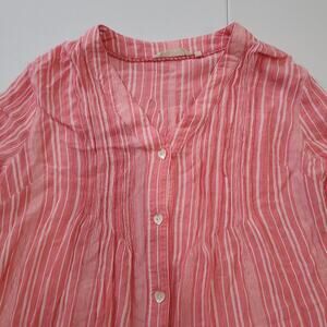 Soft Surroundings Shirt Womens Large Pink White Striped Button Up Rayon Top